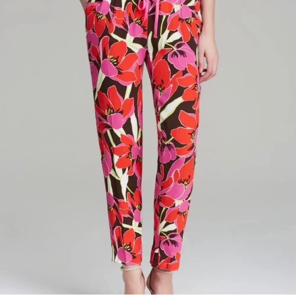 Kate Spade size 6 Red Pink Floral Pants tropical Hutton Rio de Janeiro farm
